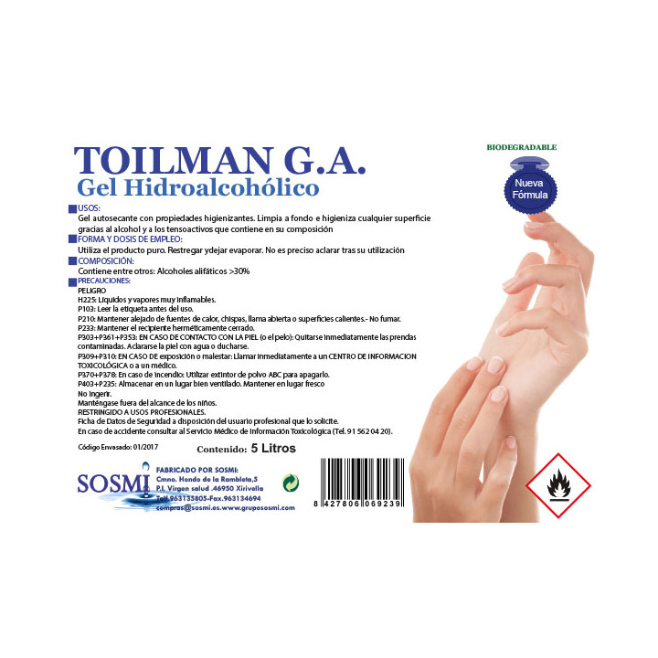 Antibacterial Hydroalcoholic Sanitary Gel 5000ml (4 Units)