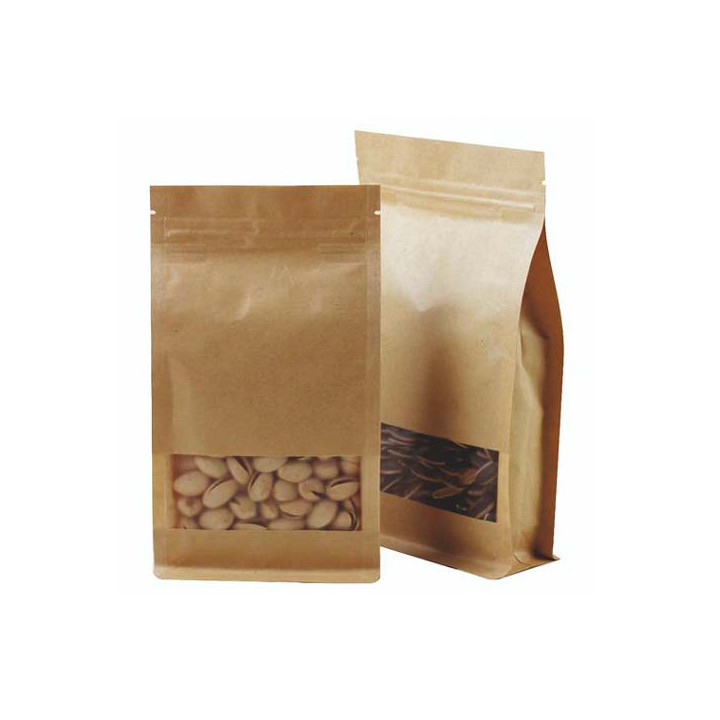 Paper StandUp Kraft with self closing and Window 16+8x26cm (500 Units)