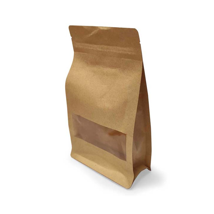 Paper StandUp Kraft with self closing and Window 25+10x35cm (50 Units)