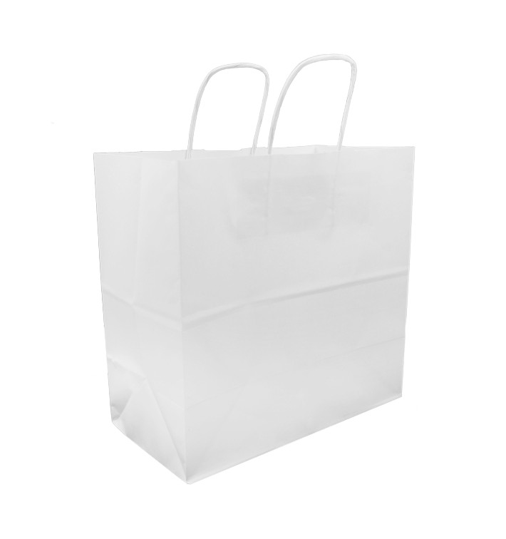 Paper Bag with Handles Kraft White 100g 27+14x26cm (200 Units)