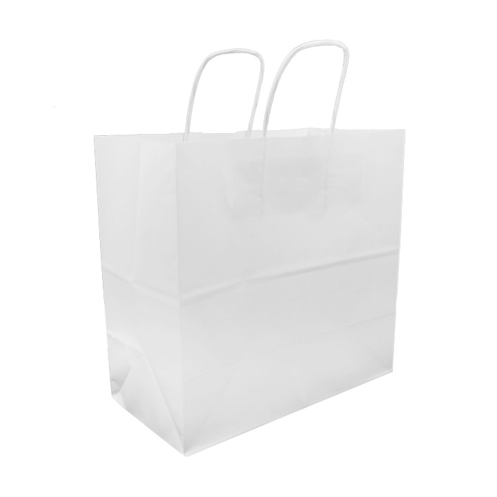 Paper Bag with Handles Kraft White 100g 27+14x26cm (200 Units)