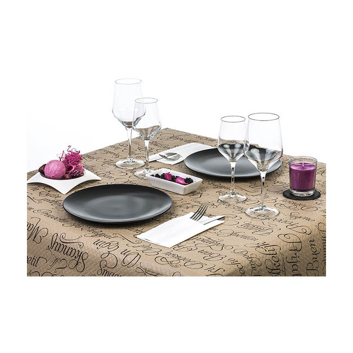 Pre-Cut Paper Tablecloth 1,2x1,2m "Buen Provecho" Kraft 1,2x1,2m (300 Units)