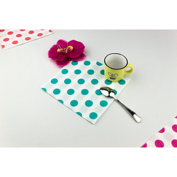 Paper Napkin Double Point "Polkadots Turquoise" 40x40cm (50 Units) 