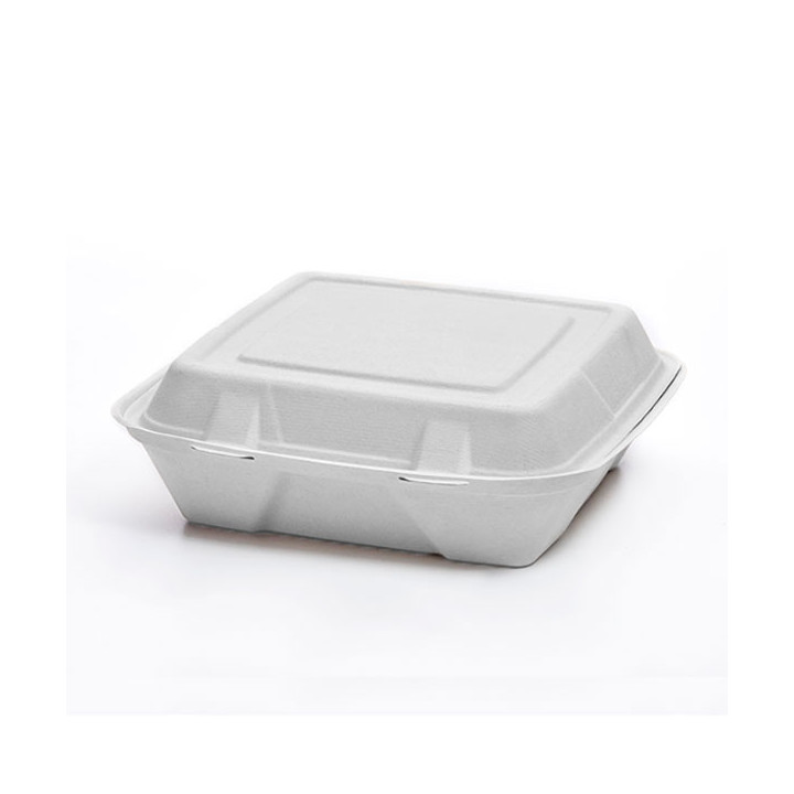 Sugarcane Hinged Container "Menu Box" White 3C 24x23x7,6cm (200 Units)