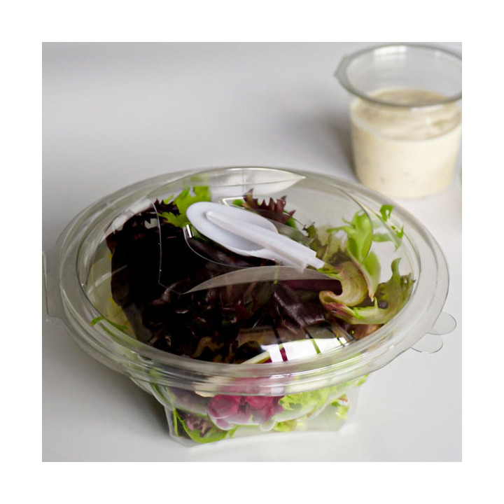 Plastic Salad Bowl APET Round shape with Spoon 250ml Ø12cm (360 Units)