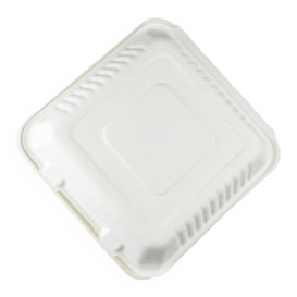 Sugarcane Hinged Container + PLA White 23x23x7,5cm (50 Units)