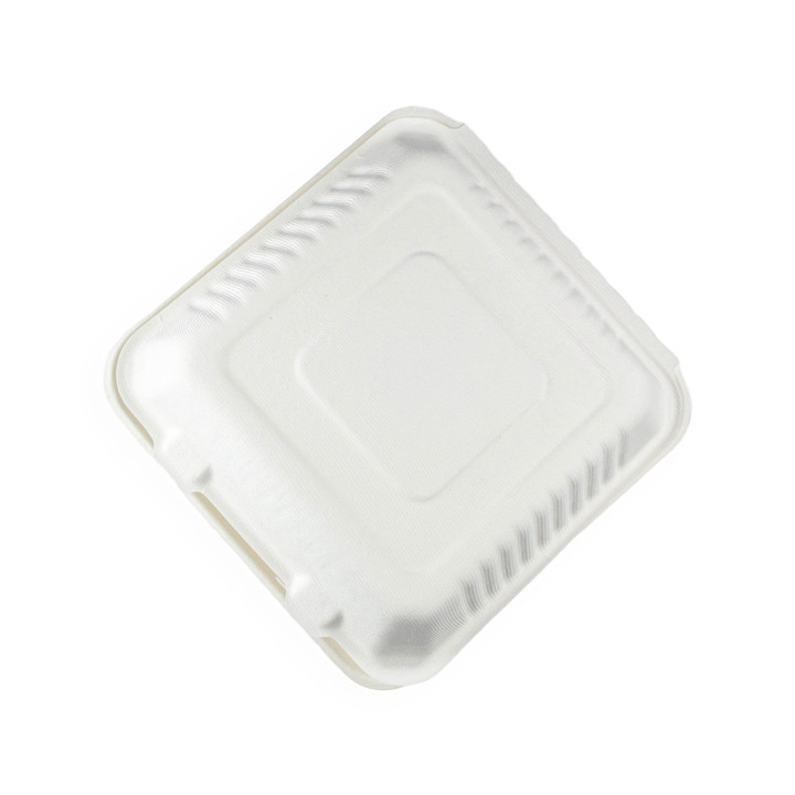 Sugarcane Hinged Container + PLA White 23x23x7,5cm (50 Units)