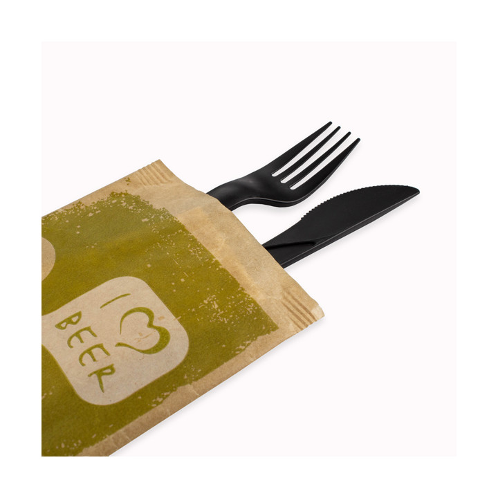 Paper Cutlery Envelopes with Napkin "I Love Beer" (125 Units)