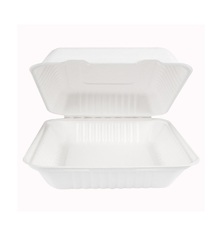 Sugarcane Hinged Container + PLA White 23x23x7,5cm (50 Units)