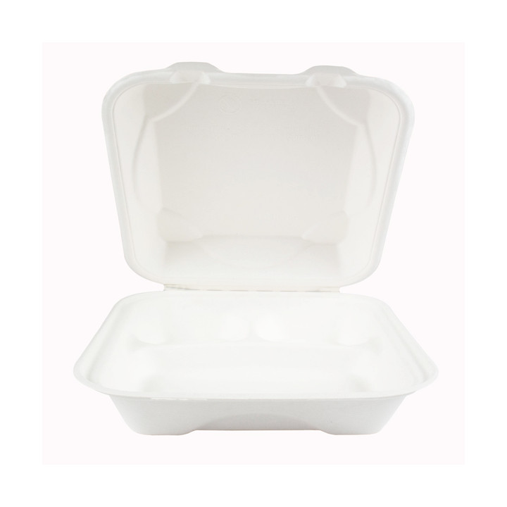 Sugarcane Hinged Container White 3C 23x15x7,5cm (50 Units)