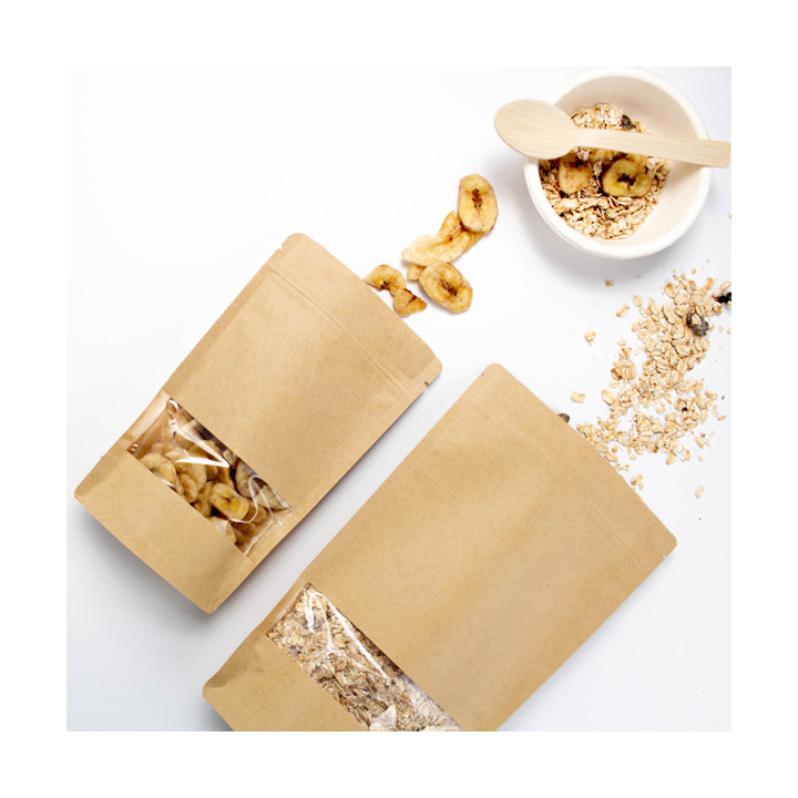 Paper Doypack Kraft with self closing and Window 16+8x26cm (1000 Units)
