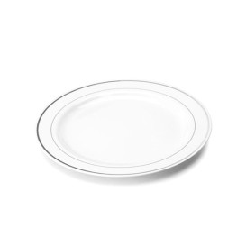 Plastic Plate Extra Rigid with Border Silver 15cm (20 Units) 