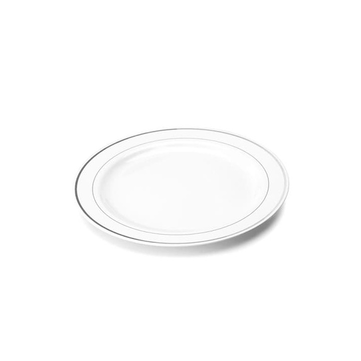 Plastic Plate Extra Rigid with Border Silver 15cm (20 Units) 