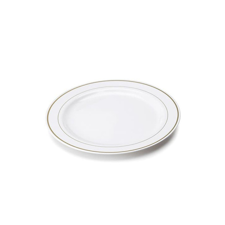 Plastic Plate Extra Rigid with Border Gold 23cm (20 Units)