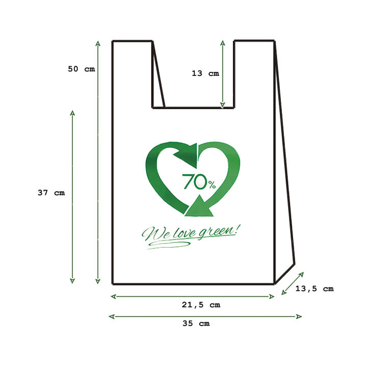 Plastic T-Shirt Bag 70% Recycled 35x50cm 50µm (1000 Units)