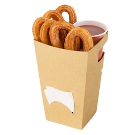 Paper Food Box for Churros with Cup Holder Kraft 7,8x7,8x17,9cm (25 Units) 