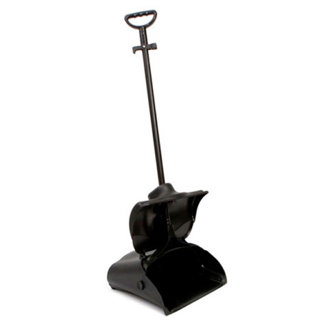 Blue dustpan with long handle for cleaning
