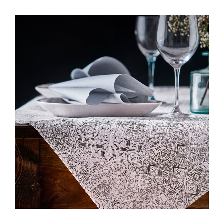 Pre-Cut Paper Tablecloth 1x1m "Mosaic" Black 40g/m² (400 Units)
