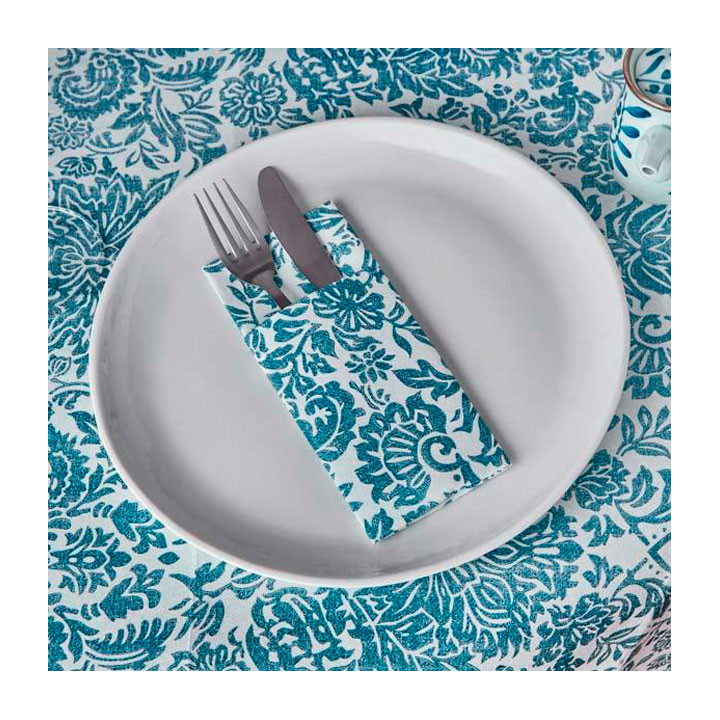 Pocket Fold Airlaid Napkins "Versalles" Turquoise 33x40cm 55g/m² (40 Units) 
