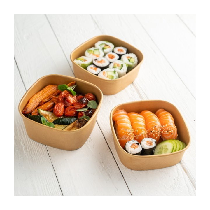 Paper Container Kraft Square 350ml 13x13x4,3cm (50 Units)