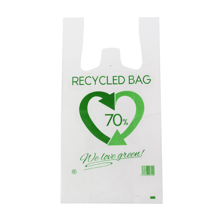 Plastic T-Shirt Bag 70% Recycled 30x40cm 50µm (1500 Units)