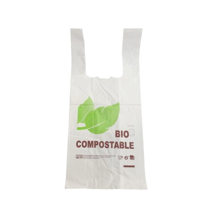 Plastic T-Shirt Bag 100% Biodegradable 35x50cm (100 Units) 