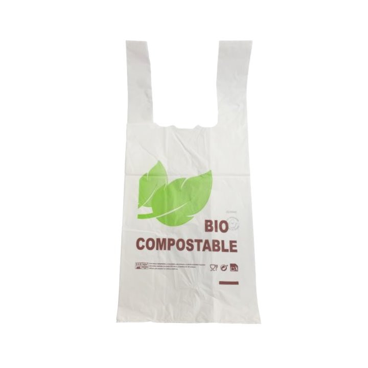 Plastic T-Shirt Bag 100% Biodegradable 35x50cm (100 Units) 