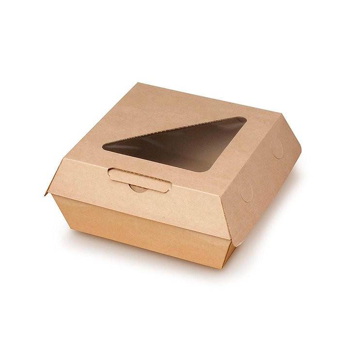 Paperboard Menu Box Kraft with Window 20x20x8,5cm (55 Units)
