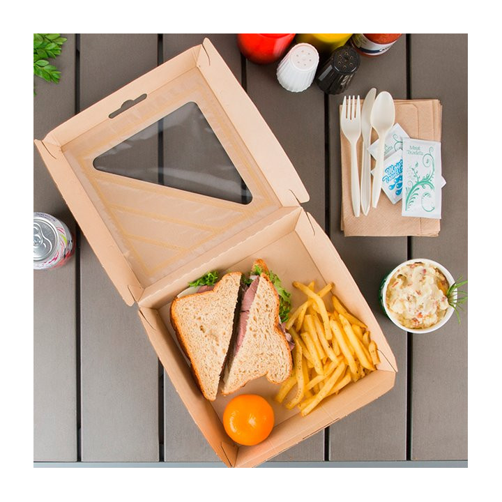 Paperboard Menu Box Kraft with Window 20x20x8,5cm (55 Units)
