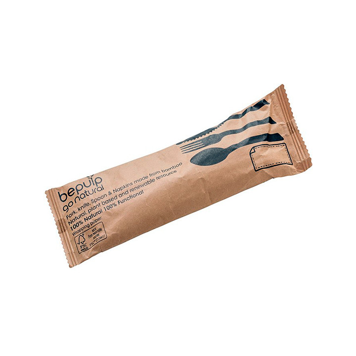 Set Cutlery Bamboo with Napkin 3Pcs (300 Sets)