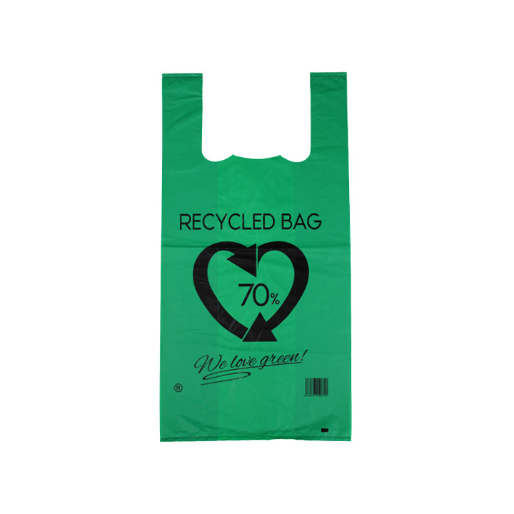 Plastic T-Shirt Bag 70% Recycled Green 42x53cm 50µm (1.000 Units)