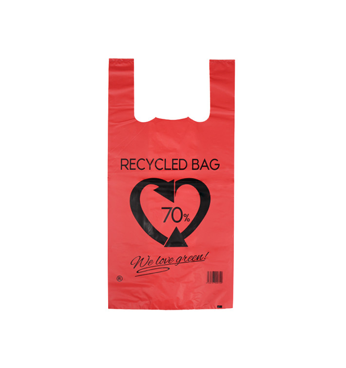Plastic T-Shirt Bag 70% Recycled Red 42x53cm 50µm (50 Units) 