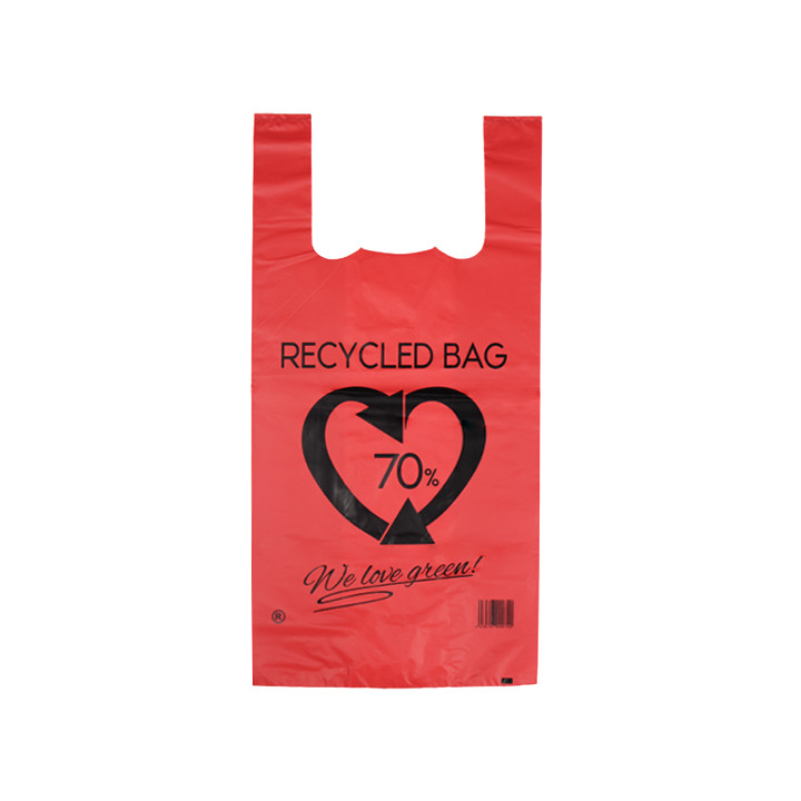 Plastic T-Shirt Bag 70% Recycled Red 42x53cm 50µm (50 Units) 