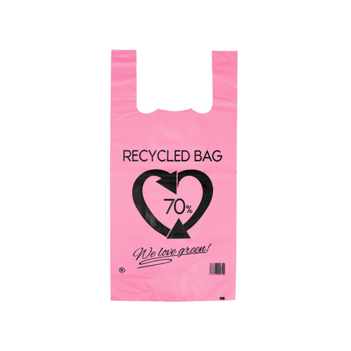 Plastic T-Shirt Bag 70% Recycled Pink 42x53cm 50µm (1.000 Units)
