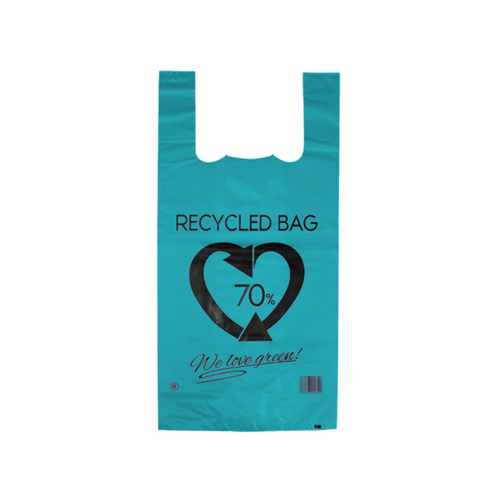 Plastic T-Shirt Bag 70% Recycled Blue 42x53cm 50µm (1.000 Units)