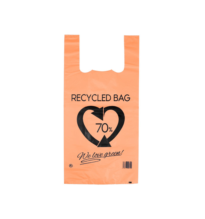 Plastic T-Shirt Bag 70% Recycled Orange 42x53cm 50µm (50 Units) 