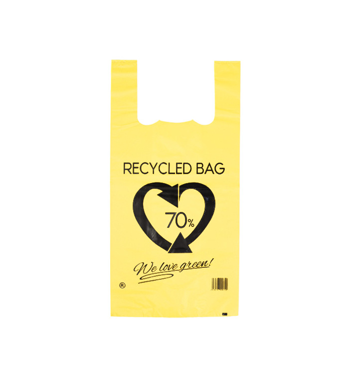 Plastic T-Shirt Bag 70% Recycled Yellow 42x53cm 50µm (50 Units)