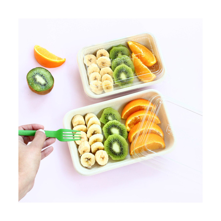 Plastic Lid Compostable PLA Clear for Sugarcane Tray Ecologic 710 and 940 ml (200 Units)