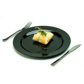 Plastic Plate Extra Rigid Black 23cm (200 Units)