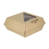 Paperboard Menu Box Kraft with Window 20x20x8,5cm (55 Units)