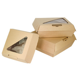 Paperboard Menu Box Kraft with Window 20x20x8,5cm (55 Units)