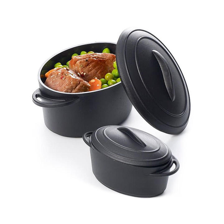 Serving Pot Tray with Lid PP Black 300ml (96 Units)