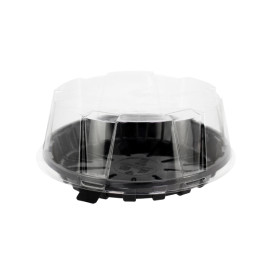 Plastic Cake Slice Container Clear Black Base Ø24x8cm (60 Units)