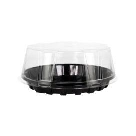 Plastic Cake Slice Container Clear Black Base Ø24x8cm (60 Units)