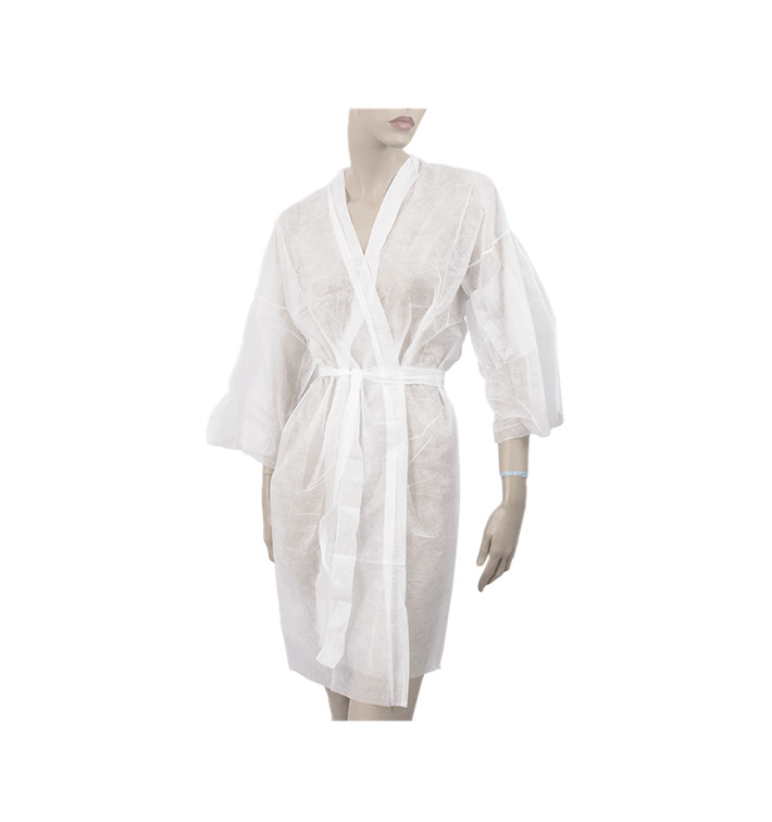 Disposable Lab Coat "Kimono" Tie Belt Pocket "TST" PP White XL (10 Units) 