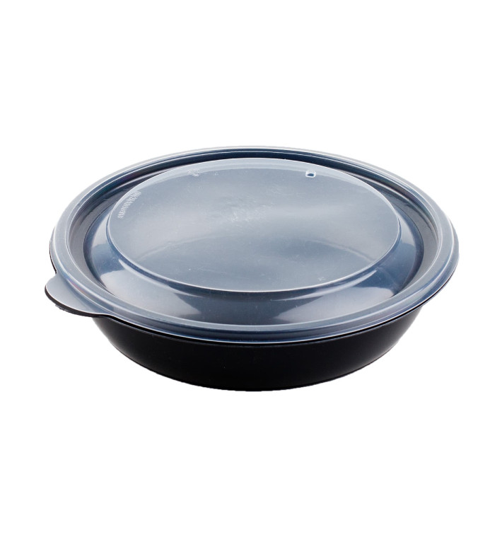 Plastic Deli Container with Lid PP Black 1000ml Ø19x5cm (90 Units)