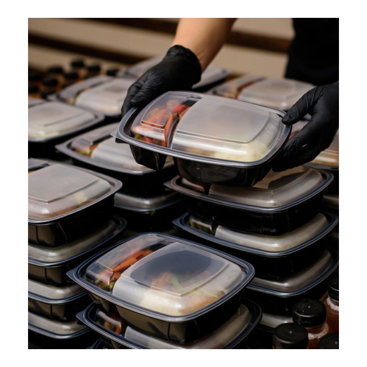 Plastic Deli Container with Lid PP Black 2C 1300ml 28x20cm (15 Units) 