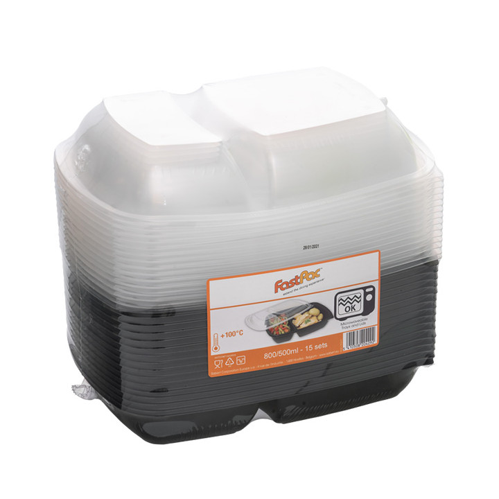 Plastic Deli Container with Lid PP Black 2C 1300ml 28x20cm (15 Units) 