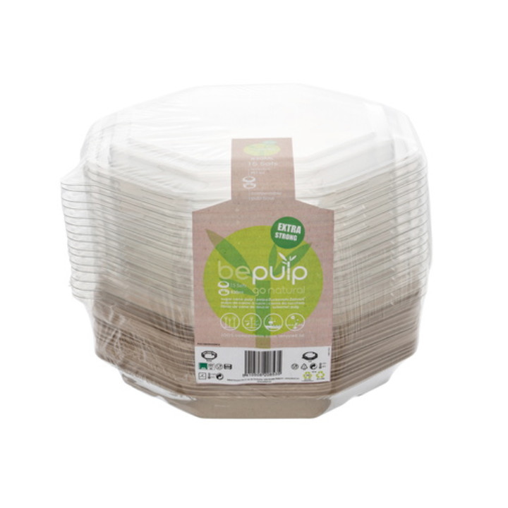 Octogonal Sugar Cane Container with Lid 830 ml 23x23cm (90 Units)