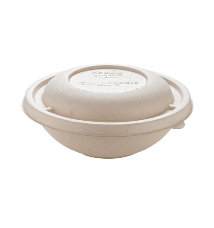 Sugarcane Bowl "Buddha" with Lid 1000ml Ø17x18cm (90 Units)  